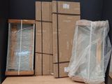 many boxes of glass on a shelf in a room