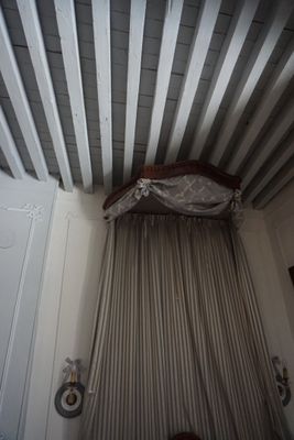 un lit à baldaquin au milieu d'une pièce