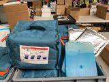 a large blue bag sitting on top of a table
