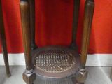 pair of antique wooden side tables with ornate carved top