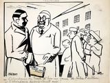 cartoon drawing of two men standing in front of a crowd of people