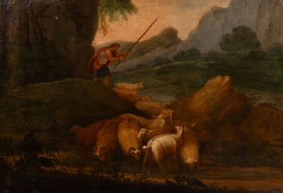 Ecole du NORD du XVIIe siècle. Berger et son troupeau dans u… - Photo 1