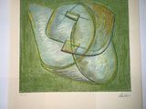 dessin représentant une œuvre d'art abstraite verte et jaune sur une feuille de papier