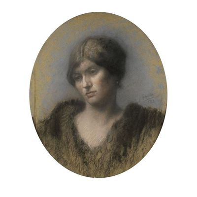 Portrait d'une femme en manteau de fourrure, par [auteur]