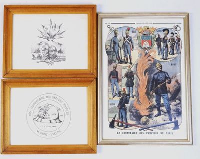 Paire de dessins: "Anniversaire des sapeurs-pompiers, 41 Sai…