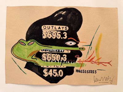 drawing of a drawing of a green alligator with words on it