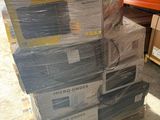 a stack of boxes sitting on a pallet in a warehouse