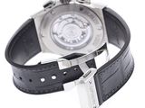 a watch that is sitting on a black leather strap