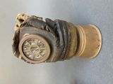 a close up view of a gas mask on a wall