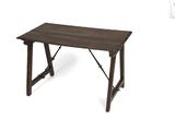 the table is made of wood and has a metal frame