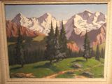 a picture of a painting of a mountain scene