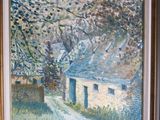 framed oil painting of a country house with a path in the foreground