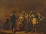 une image d'un tableau représentant un groupe de personnes dans une pièce
