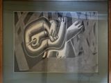 tableau représentant une femme tenant un serpent dans la main, dans un cadre
