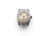 a close up of a watch on a white surface with a white background