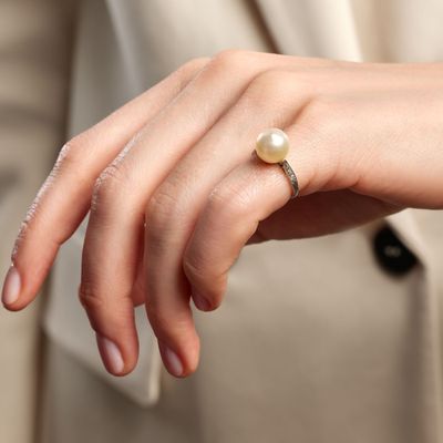 Bague Perle Fine Bouton DorÉ Clair