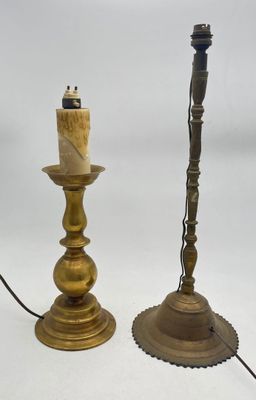 pair of antique brass candlesticks with turned candlesticks