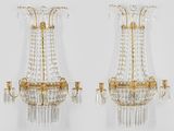 paire d'appliques murales anciennes en laiton et cristal