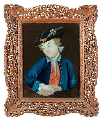 portrait d'un jeune homme vêtu d'un manteau bleu et d'un chapeau noir