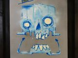 a picture of a painting of a skull with a top hat on