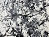 black and white painting of a bunch of paint splatters on a white surface