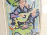 painting of a man playing a guitar and a woman sitting in a chair