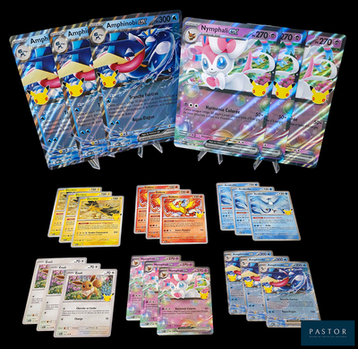 beaucoup de cartes pokemon sur la table