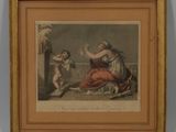 un tableau représentant une femme agenouillée à côté d'un enfant
