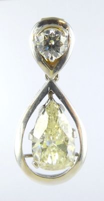 une photo d'une paire de boucles d'oreilles ornées d'un diamant jaune en forme de poire