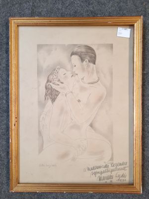 an image of a drawing of a woman kissing a man