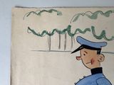 a drawing of a man in a blue uniform on a wall