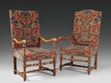 pair of 18th century armchairs with tapestry upholstered back
