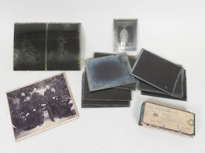 several old black and white photos of men and women in a group
