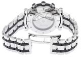 a close up of a wrist watch with a black and white band