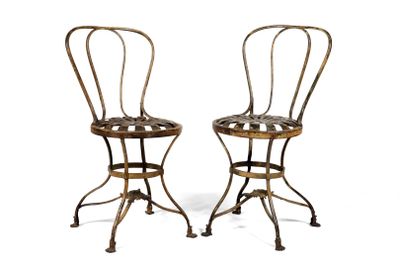 Paire de chaises de jardin en fer forgé à patine médaille av… - Photo 1