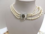 three strand pearl and crystal necklace with clasp