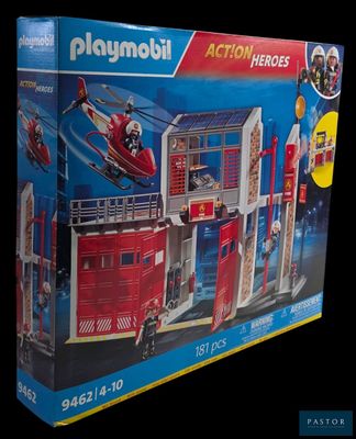 une boîte de figurines Playmobil « Action Heroes » avec une caserne de pompiers