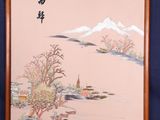 painting of a landscape with mountains and a river in the foreground