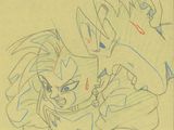 dessin représentant un dragon tenant une épée dans sa main
