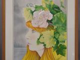 un tableau représentant une femme avec des fleurs dans les cheveux