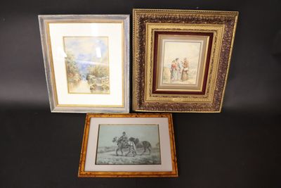 BECKER ( XXe siècle) Personnages dans un paysage Aquarelle s…