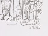 a drawing of a vase with flowers in it