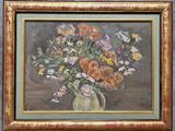 une peinture de fleurs dans un vase sur une table