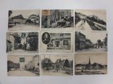 several old postcards of old buildings and people on the street