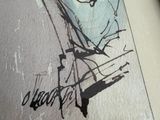 a picture of a painting of a man sitting on a bench