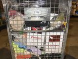 a cart with a lot of items in it in a warehouse
