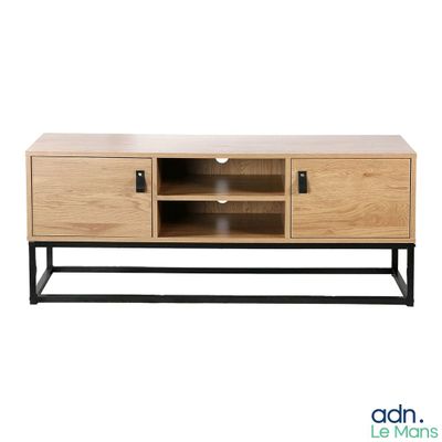 a close up of a tv stand with a shelf on top of it