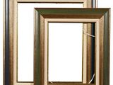 a set of three wooden frames with a white background