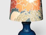 a lamp that is on a table with a lamp shade on it