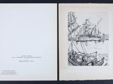 un vieux livre ouvert sur une page où figure le dessin d'un bateau sur l'eau